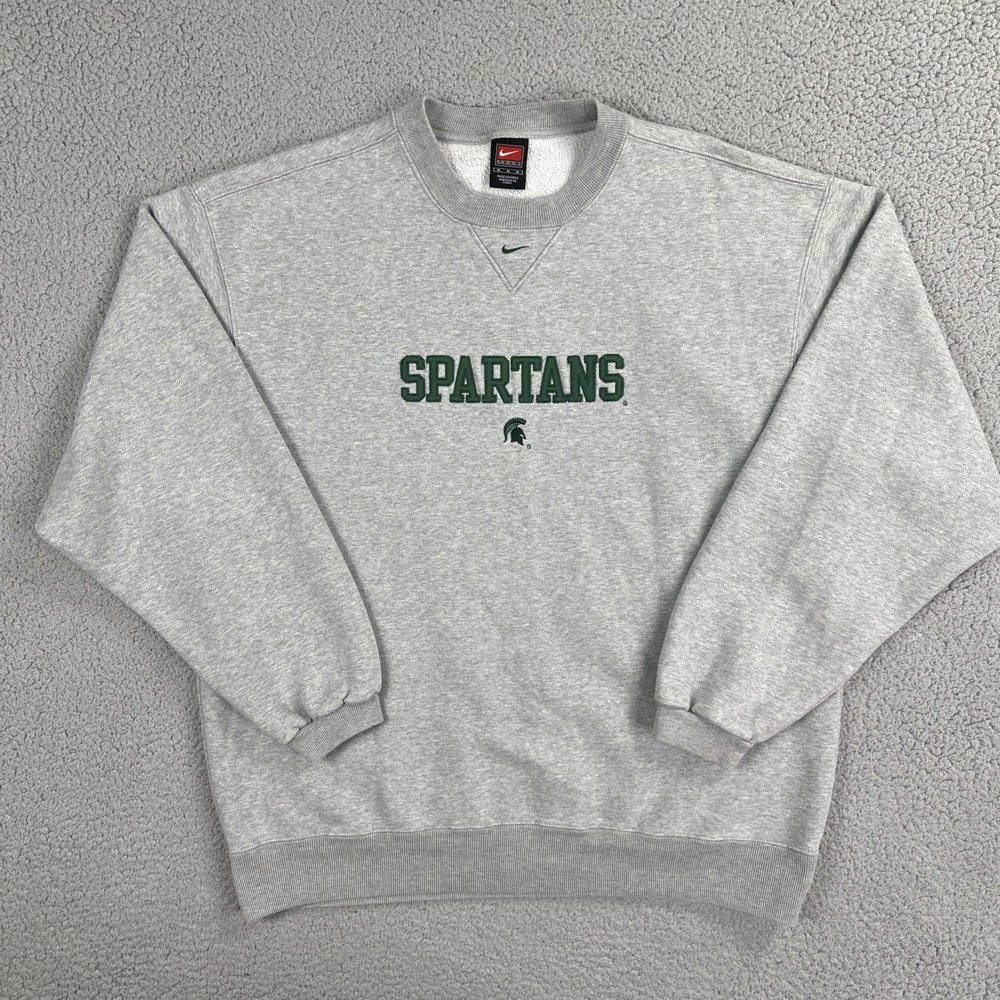 VTG Nike Team Crewneck Sweatshirt Michigan State Men Medium Grey Center Swoosh